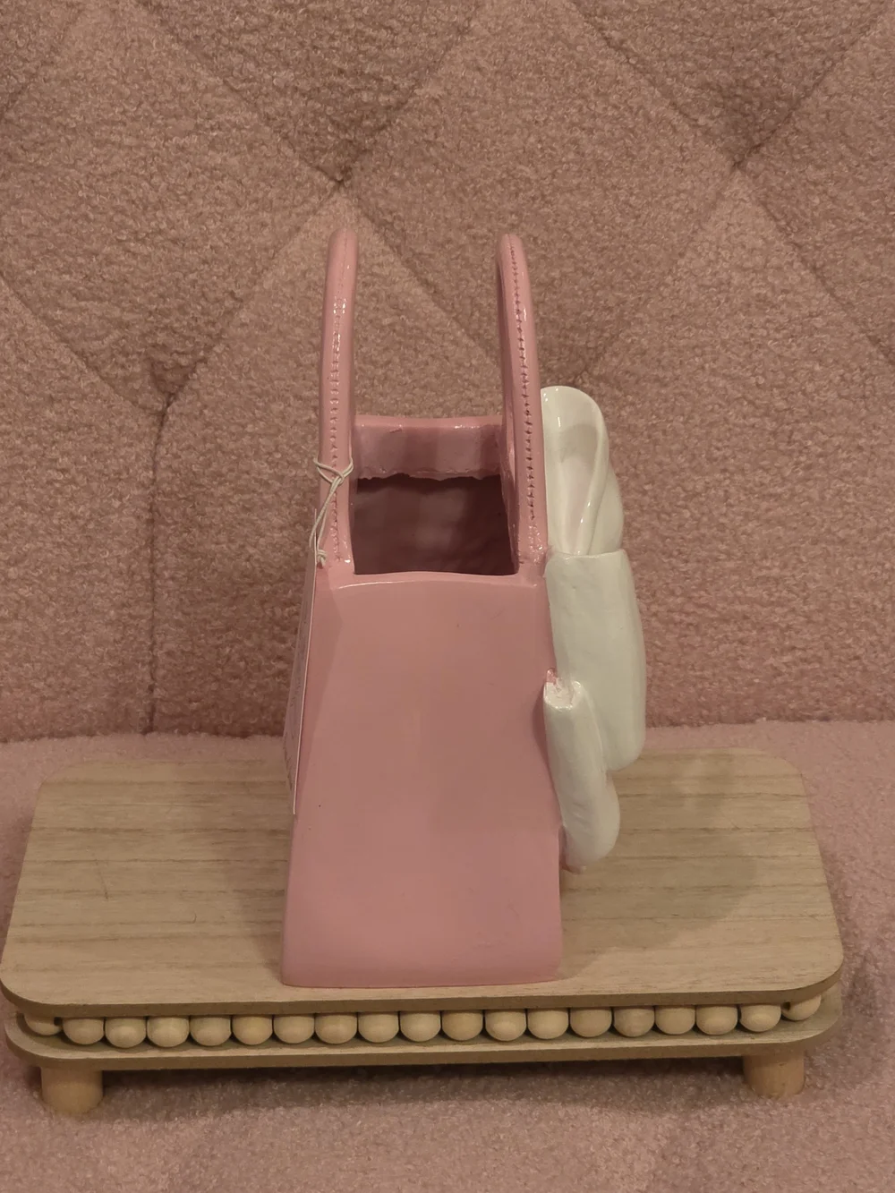 Pink Handbag with White Bow Accent